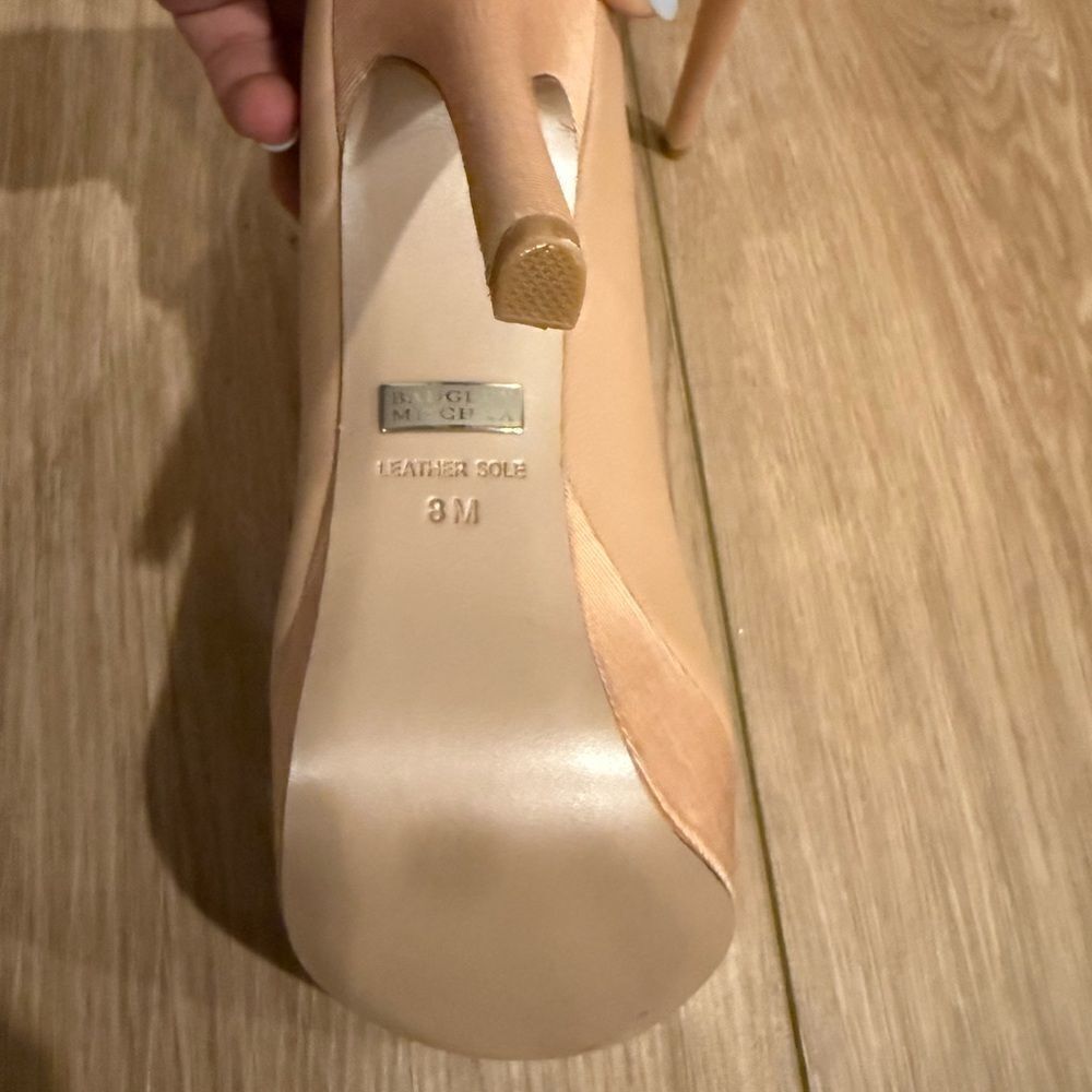 Badgley Mischka Conary Tan Peep-Toe Pump Heels with Bow Detail - Picture 6 of 8